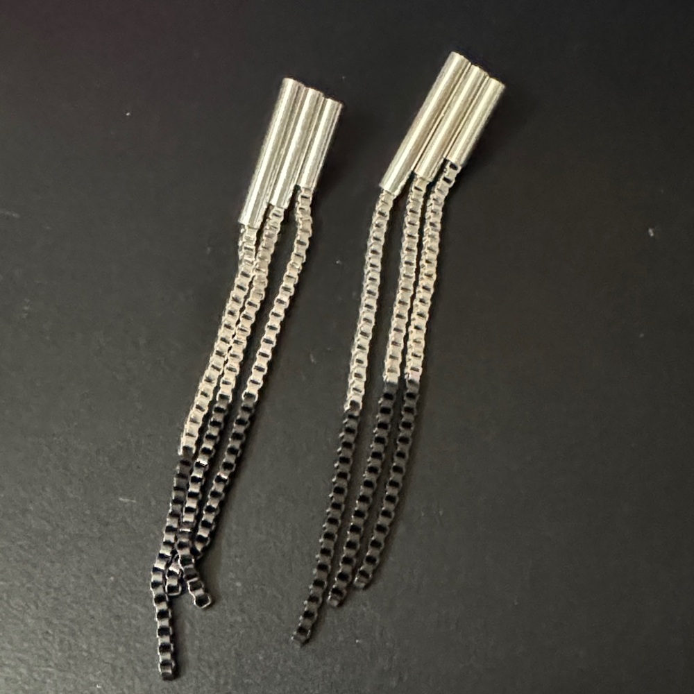 Silver and Black Chain Earrings
